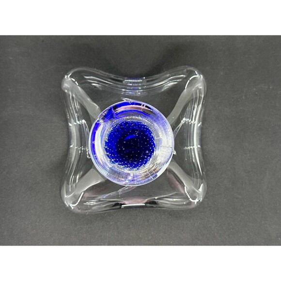 Hand Blown Art Glass Bowl Controlled Bubbles Wavy Pedestal Polished *flaw* - Picture 7 of 12